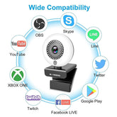 Auto Focus Webcam with Ring Light & Tripod & Microphone Adjustable Brightness,USB Computer Webcam for PC Video Conference/Call/Teaching/Game,Laptop